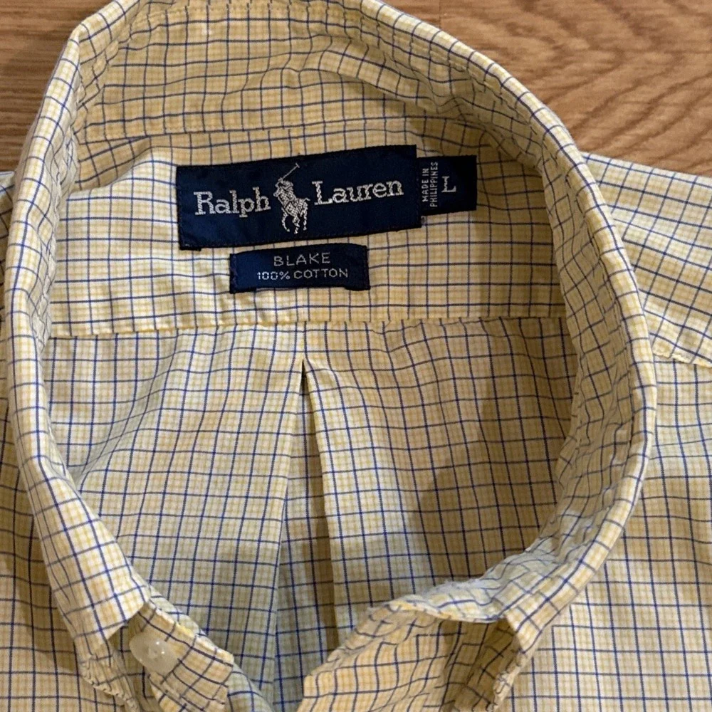 Polo Ralph Lauren Shirt Men's Blake‎ Large Yellow Plaid 100% Cotton Preppy